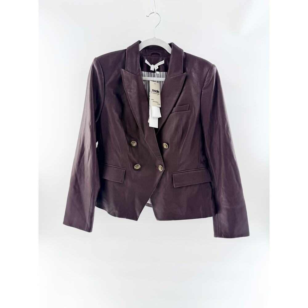 NWT Veronica Beard Gail Dickey Double-Breasted Leather Jacket Oxblood Women's 10 - Picture 3 of 9